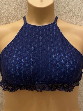 Mossimo Supply Co. Navy High Neck Crochet Bikini Top